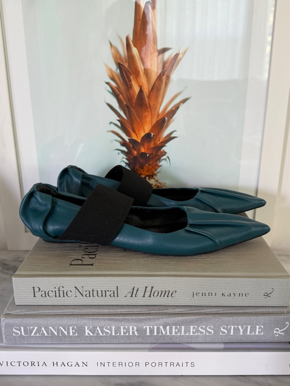 Bruno Frisoni Teal Leather Pointed Toe Elastic Strap Ballet Flats Size 39